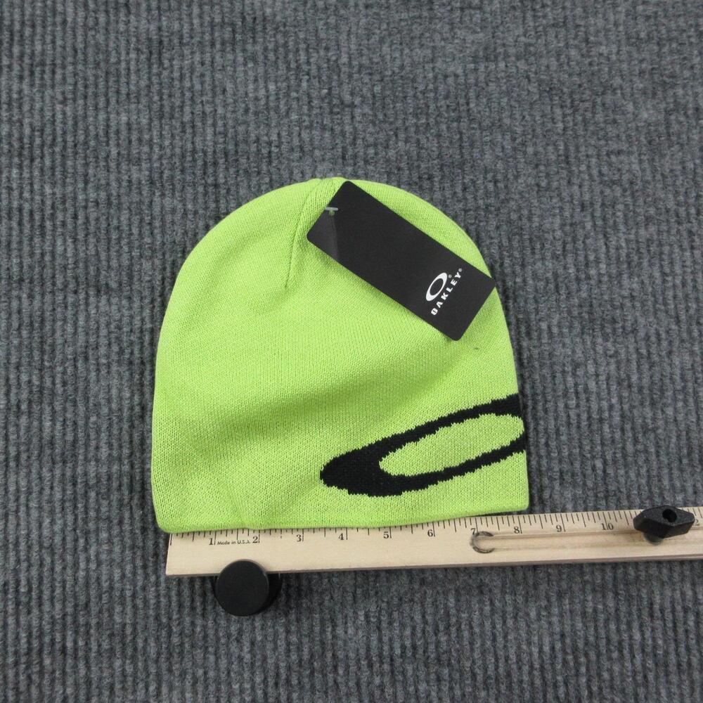 Oakley Hat Beanie Mens One Size Green Lined Stretch Fine Knit Logo Blackout NWT